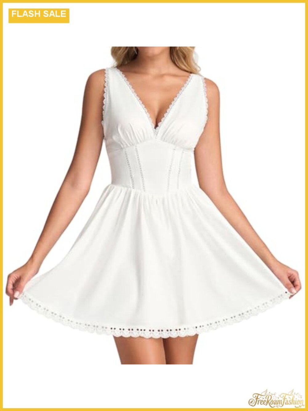 Floral Corset Mini Dress Lace Up V Neck Summer